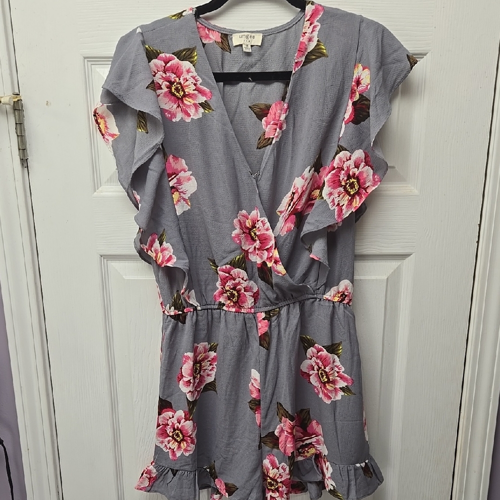 Umgee Pink and Gray Floral Wrap Dress